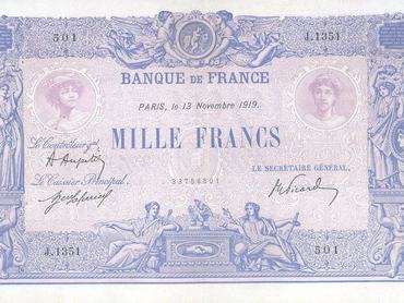 Az 1920-as években is használt ezerfrankos francia bankjegy