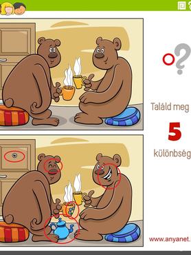 Két kép között 5 eltérés: két medve ül egy szobában