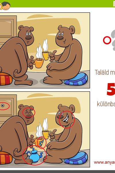Két kép között 5 eltérés: két medve ül egy szobában