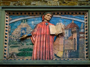 Societa Dante Alighieri Cultural Society Building Sign Copy Domenico di Michelino Dante Divine Comedy Painting Florence Italy.  Painting created 1465