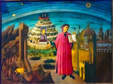 Domenico di Michelino Dante Divine Comedy Painting Duomo Cathedral Santa Maria del Fiore Church Florence Italy.  Painting created 1465