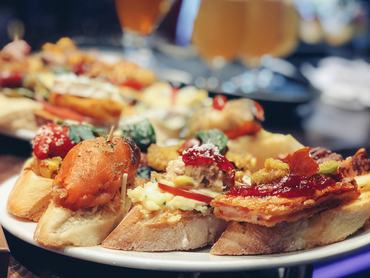 Close view of Spanish pinchos in the restaurant.