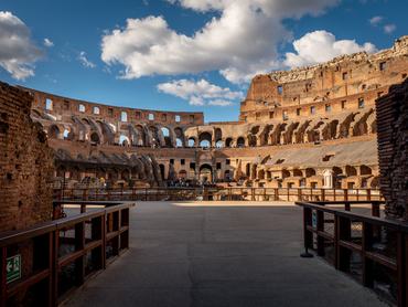 Located just east of the Roman Forum, the massive stone amphitheater known as the Colosseum was commissioned around A.D. 70-72 by Emperor Vespasian of the Flavian dynasty as a gift to the Roman people. In A.D. 80, Vespasian’s son Titus opened the Colosseum–officially known as the Flavian Amphitheater–with 100 days of games, including gladiatorial combats and wild animal fights.