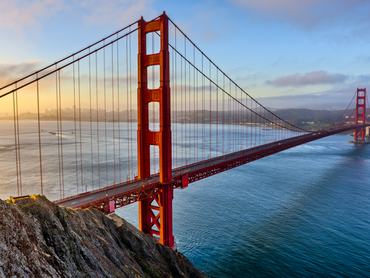 The Golden Gate Bridge and Bay area in San Francisco California at sunrise