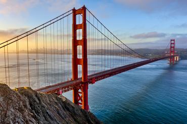 The Golden Gate Bridge and Bay area in San Francisco California at sunrise