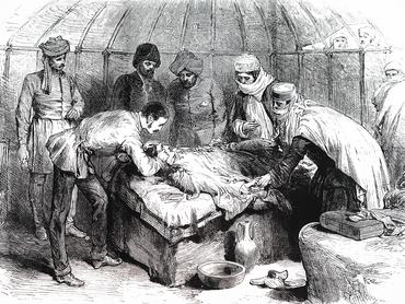 Kloroform adagolása Junker-féle inhalátorral orrmandulaműtét során. Részlet R. J. Probyn-Williams A Practical Guide to the Administration of Anaesthetics című, 1901-ben Londonban megjelent könyvéből. (Fotó: Universal History Archive/Universal Images Group via Getty Images)