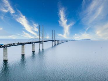 The Oresund bridge between Copenhagen Denmark and Malmo Sweden