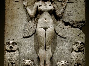 Burney relief. Queen of the Night). Mesopotamian terracotta plaque. High relief o f the Isin-Larsa period or Old-Babylonian period. Winged, nude, goddess-like figure with bird's talons, flanked by owls, and perched upon two lions. 18th-19th centuries BC. British Museum. London, England, United Kingdom. (Photo by: PHAS/Universal Images Group via Getty Images)