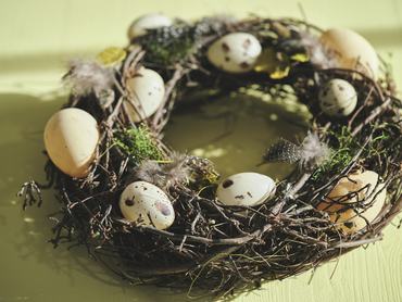 Easter Decoration with Easter Wreath and Eggs