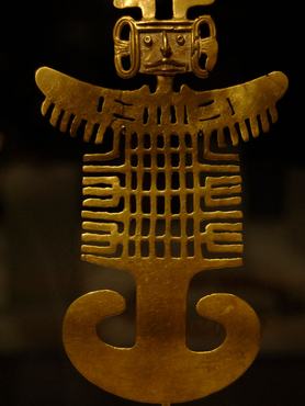 Pre-Columbian Art, Colombia, Costumed Figure Pendant.1stÐ7th century, Gold.Tolima Culture, Metropolitan Museum of Art, New York, United States. (Photo by Prisma/UIG/Getty Images)