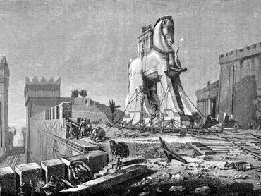 1875-ből származó acélmetszet a trójai falóról