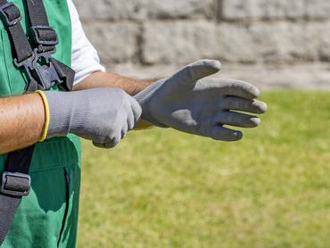 egy kertész felhúzza a kesztyűjét