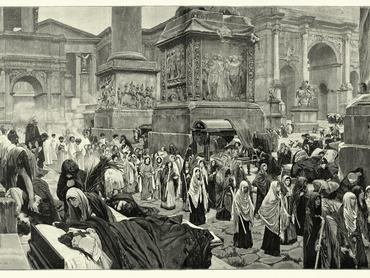 Vintage illustration Ancient Rome during the plague of Justinian or Justinianic plague, a bubonic plague epidemic, after the painting by Adolf Hirémy-Hirschl
