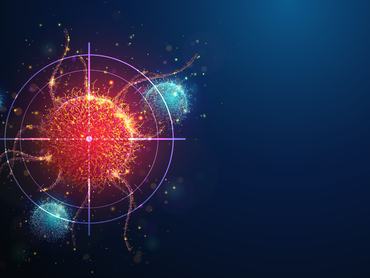 212 Világító neon részecskékből készült, rákos sejtek célba vételének absztrakt függőleges illusztrációja. Kék geometrikus háttér, amely a ráksejtek szűrését és kezelését ábrázolja orvosi koncepcióban. Digitális vektoros illusztráció