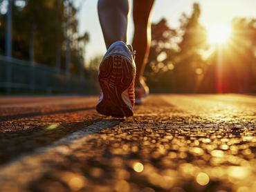 Egy futó lábai salakos pályán