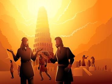 Biblical Tower of Babel Vector Illustration, confusion of languages