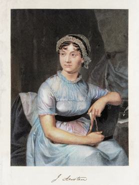 A vintage portrait depicts Jane Austen, the beloved English novelist whose sharp wit and keen social commentary made her one of the most enduring voices in literature. Born in 1775 in Steventon, England, Austen captured the complexities of class, manners, and romance in the Georgian era through timeless novels such as Pride and Prejudice, Sense and Sensibility, and Emma. Her works continue to charm readers with their humor, insight, and vivid portrayal of 19th-century life. Austen died in 1817 in Winchester, leaving a literary legacy that shaped modern fiction and remains celebrated worldwide.