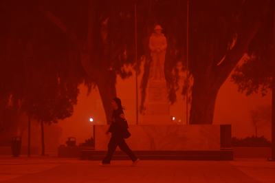 CRETE, GREECE - APRIL 1: Crete is cloaked by Saharan dust storm in Greece on April 1, 2026. (Photo by Stefanos Rapanis/Anadolu via Getty Images)