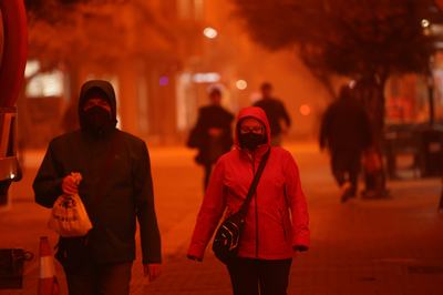 CRETE, GREECE - APRIL 1: Crete is cloaked by Saharan dust storm in Greece on April 1, 2026. (Photo by Stefanos Rapanis/Anadolu via Getty Images)