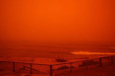 CRETE, GREECE - APRIL 1: Crete is cloaked by Saharan dust storm in Greece on April 1, 2026. (Photo by Stefanos Rapanis/Anadolu via Getty Images)