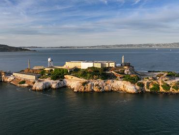 SAN FRANCISCO, CA - APRIL 4: An aerial view of Alcatraz Island and the City view in San Francisco, California, United States on April 4, 2026 as U.S President Trump seeks $152 million to rebuild and reopen Alcatraz Island as a secure prison. (Photo by Tayfun Coskun/Anadolu via Getty Images)