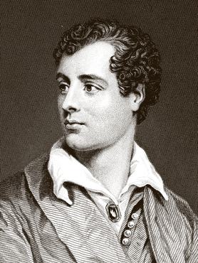 Portrait of George Gordon Byron, 6th Baron Byron (1788 - 1824). Vintage etching circa 19th century.
