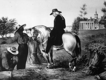 George Washington rabszolgáit felügyeli birtokán, Mount Vernonban.