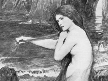 A sellő hosszú haját fésüli egy sziklás tengerparton. Ez a festmény John William Waterhouse diplomamunkája volt a Royal Academy számára, 1900-ban. (Fotó: Hulton Archive / Getty Images)