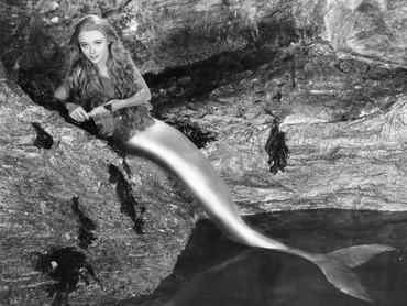 1947 október 4.: Glynis Johns sellőként a Miranda című film egyik jelenetében, amelyet Ken Annakin rendezett a GFD / Gainsborough számára. Eredeti megjelenés: Picture Post – 4457 – „Egy sellőnek gondjai vannak a farkával” – 1947. (Fotó: Kurt Hutton / Picture Post / Getty Images)