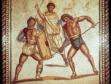 Gladiátorok az arénában, római mozaik Németországból