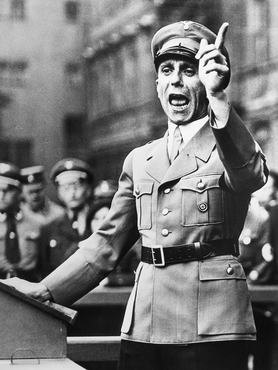 (Original Caption) 5/2/1945-Germany: Dr. Paul Joseph Goebbels, shown above during a fanatical speech in Sept. 1934, the Soviet High Command early today reported that Adolf Hitler and his notorius propaganda minister, Goebbels committed suicide in Berlin shortly before the German Capital fell completely into Russian hands. General Krebs, Chief of the German General Staff, also killed himself in the heart of devestated Berlin, joining Hitler and Goebbels in self-destruction, the Moscow communique related.