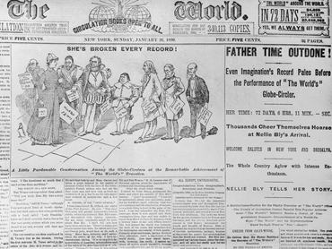 Újságcikk arról, hogy Nellie Bly körbeutazta a földet