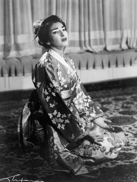 American-born Greek opera singer, Maria Callas as Cio-Cio-San in Madama Butterfly. Composer: Giacomo Puccini.