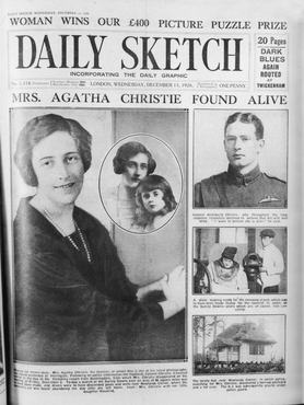Egy újság címlapján olvasható, hogy megtalálták Agatha Christiet