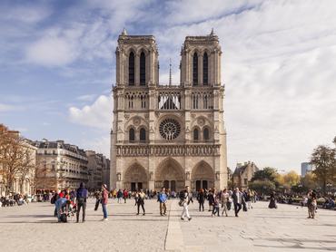 Notre Dame de Paris cathedral. The cathedral is widely considered to be one of the finest examples of French Gothic architecture and among the largest and most well-known church buildings in the world.