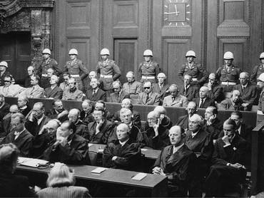 Nuremberg Trials. First row- Hermann Göring; Rudolf Hess; Joachim von Ribbentrop; Wilhelm Keitel; Ernst Kaltenbrunner; Alfred Rosenberg; Wilhelm Franck; Wilhelm Frick; Julius Streicher; Funck and Hjalmar Schacht. Second row-Karl Dönitz; Erich Raeder; Baldur von Schirach, Fritz Sauckel; Alfred Jodl, Franz von Papen, Arthur Seyss-Inquart, Albert Speer, Konstantin von Neurath und Hans Fritzsche. Germany. Photograph. 1946. (Photo by Imagno/Getty Images)