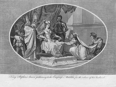 Ismeretlen művész: „István királynéja férje szabadon bocsátásáért könyörög Matilda császárnőnél”, 1141 (1793). Charles Alfred Ashburton History of England (Anglia története) című művéből. [W. & J. Stratford, High Holborn, London, 1793] (Fotó: Print Collector/Getty Images)