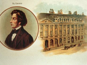 Frédéric François Chopin (1810–1849) – a lengyel zongoraművészt ünneplő képeslap. Kromolitográfia, Franciaország, Párizs, 20. század eleje. (Fotó: Fototeca Gilardi/Getty Images)