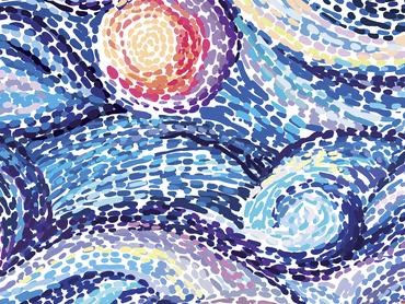 Vector pattern. Night sky with stars. Dots and points. Van Gogh style