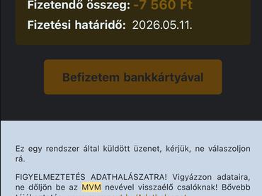 egy adathalász emailről készült képernyőfotó, ahol lejáró számlát akarnak befizettetni bankkártyával