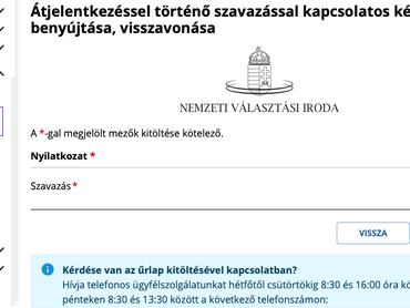 a választási átjelentkezés honlapja képernyőfotó