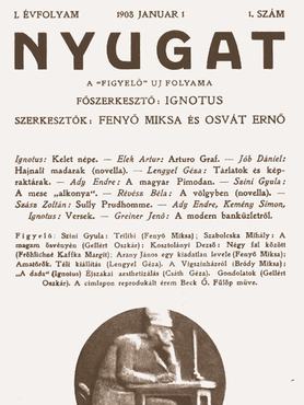 a Nyugat folyóirat címlapja, rajta Ignotus nevével