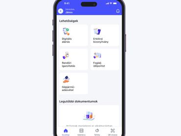A Digitális Állampolgár alkalmazás felülete az autó adásvétele lehetőséggel