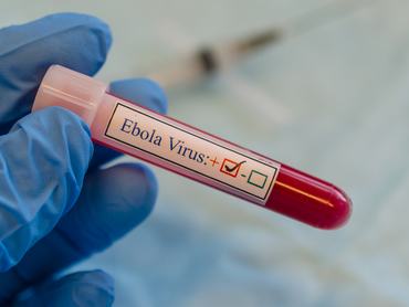 Egy vérvételi cső címkéje, amelyen hamis ebola-vírus-pozitív eredmény szerepel