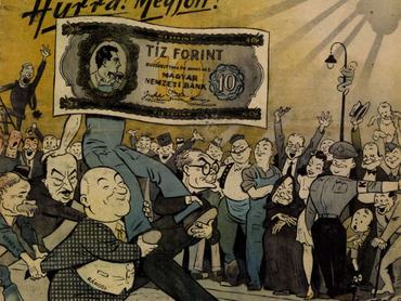 Karikatúra a forint bevezetéséről, 1946